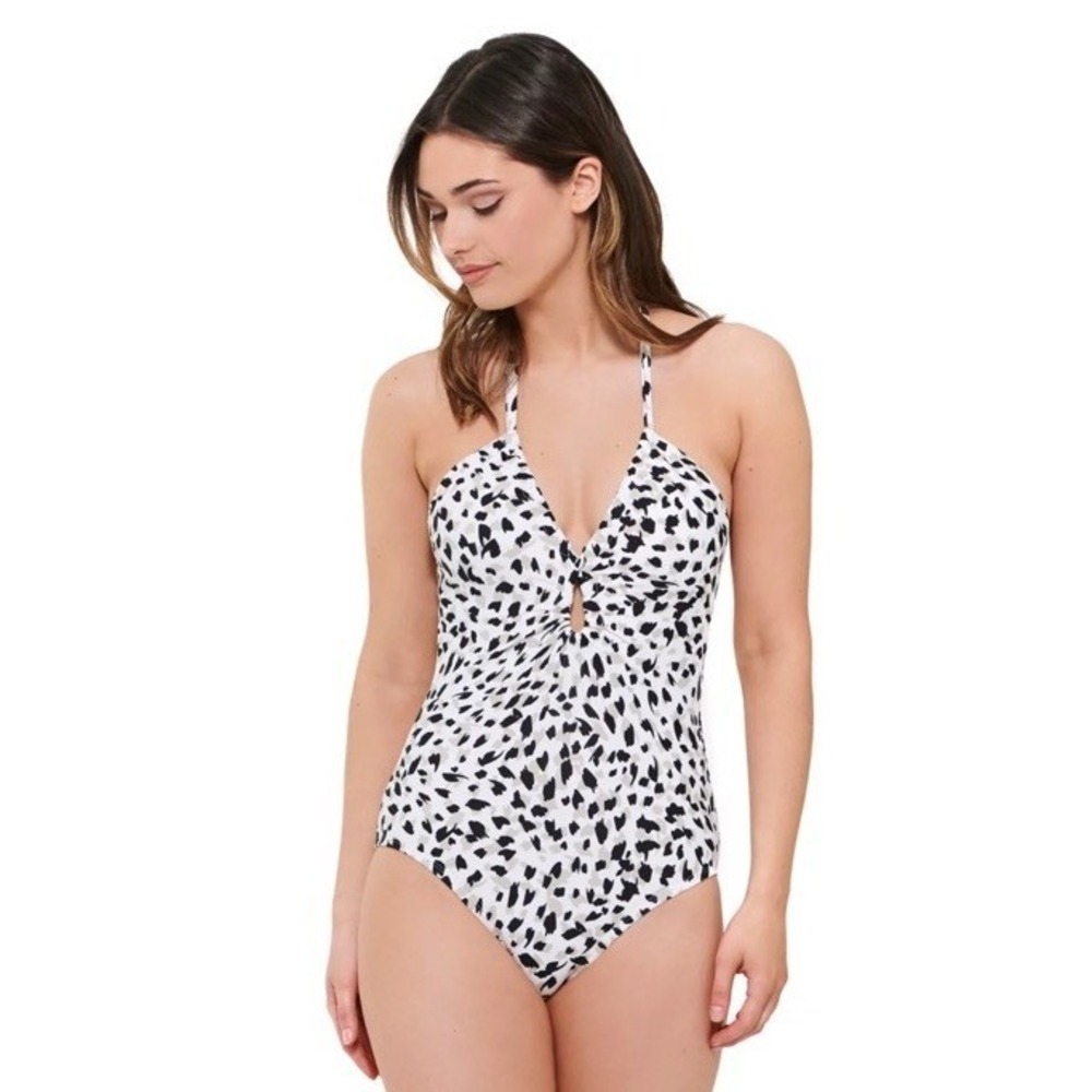 Freshwater Keyhole Bandeau One-Piece Swimsuit Womens Size 1X Leopard